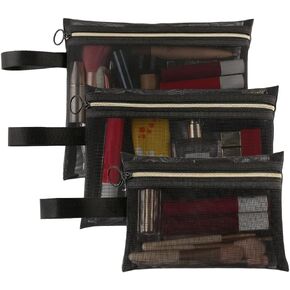 Mesh Bags with Zipper, 3pcs Makeup bag Hanging Pouches for Purse Organization Office Supplies Cosmetic Travel Toiletry Home Small Item Storage, Dry Quickly, Breathable,Black