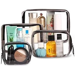 Clear Makeup Bags, 4pcs Cosmetic Makeup Bags Set TSA Approved Transparent Travel Toiletry Bag Waterproof Leakproof Carry On Airport Cosmetic Organizer Pouch with Zipper for Women Men