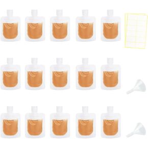 15 Pcs Travel Pouches for Toiletries, 3.4oz/100ml Leak Proof Squeeze Pouches, Refillable Stand Up Pouches with Labels, TSA Approved Travel Containers for Shampoo, Conditioner