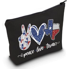 LEVLO Texas State Cosmetic Bag Long Distance Relationships Gift Peace Love Texas Zipper Pouch Bag Moving Away Gift