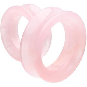 Covet Jewelry Pink Rose Quartz Stone Double Flared Eyelet Tunnel Ear Gauge Plug Earrings
