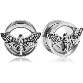 2 PCS Stainless Steel Skull Butterfly Plugs and Tunnels Ear Gauge Stretcher Plug Jewelry Piercing Gauges 8mm-19mm