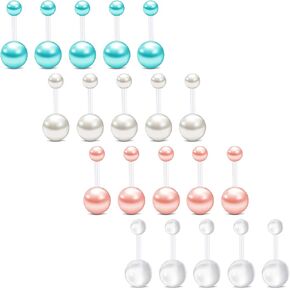 FECTAS 14 جرام حلقات زر البطن البلاستيكية شفافة للأشعة فوق البنفسجية مرنة اللؤلؤ حلقة البطن السرة منحني طويل الحديد للنساء الفتيات 10/12/14/16/18 مم in Kuwait