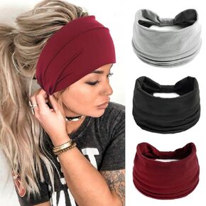 GORTIN Boho Headbands Leopard Hair Bands Knoted Turban Stretch Twist Head Wraps Stripe Cloth for Women and Girls 3 Pcs (Boho)