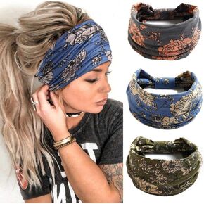 عصابات رأس GORTIN Boho عصابات شعر الفهد، عصابة رأس عمامة معقودة، لفافات رأس قابلة للتمدد، قماش مخطط للنساء والفتيات 3 قطع (أنيق)