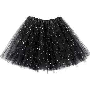 Yolev Tutu Skirts for Women Girls Adult Elastic 3 Layered Tulle Tutu Skirt with Sequin Stars Retro 80's Bubble Skirt