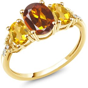 Gem Stone King 10K Yellow Gold Oval Orange Red Madeira Citrine and Yellow Citrine Ring For Women (2.04 Cttw, Gemstone Birthstone, Available In Size 5, 6, 7, 8, 9)