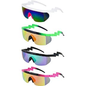 FLAWLESS EYEWEAR Semi Rimless Goggle Style Retro Rainbow Mirrored Lens ZigZag Sunglasses (Rainbow Purple)