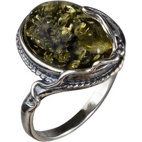 Sterling Silver and Baltic Green Amber Ring Ada