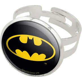 GRAPHICS & MORE Batman Classic Bat Shield Logo Silver Plated Adjustable Novelty Ring