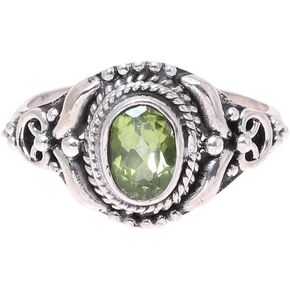 NOVICA Artisan Handmade Peridot Cocktail Ring Traditional from India .925 Sterling Silver Red Single Stone Marsala Birthstone Gemstone 'Traditional Romantic'