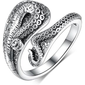 SVODEA Octopus Tentacles Rings 925 Sterling Silver Octopus Opening Rings Sea Animal Jewelry for Women