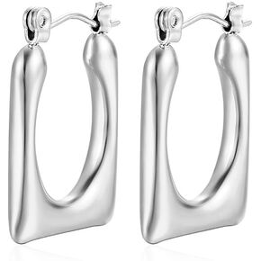 14K Gold/Silver Plated Square Hoop Earrings for Women Geometric Rectangle Earrings Trendy Jewelry