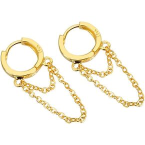 Dainty 14k Gold Plated 925 Sterling Silver Post Chain Huggie Gold Earrings for Women