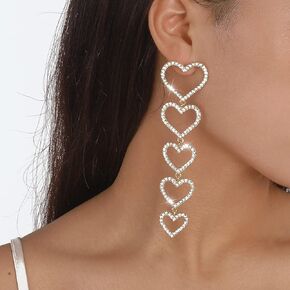 Chargances Boho Long Heart Crystal Dangle Earrings Dainty Sparkling Full Clear Rhinestone Drop Dangle Earrings Fashion Stud Earrings for Women and Girls Gift Party