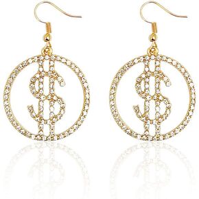 Glitter Crystal Dollar Money Sign Symbol Drop Dangle Fashion Earrings Fashion Cute Pretty Jewelry