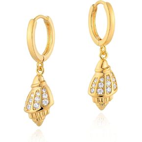 TONTMY STUDIOS Dangle Hoop Earrings for Women Gold Huggie Hoops 14K Gold Plated Hoop Dangle Earrings Lightweight Drop Earrings | Coin, Star, Curb Chain, Turtle, Seashell | Dainty Earrings Jewelry