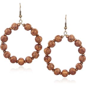 Handmade Lightweight Vintage Bohemian Bronze Bamboo Circle Hoop Dangle Drop Earrings With Nature Bead for Women Girls Statement Jewelry Gifts
