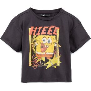 SpongeBob SquarePants Cropped T-Shirt Womens Ladies Hieee Charcoal Top Clothes