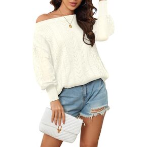 Womens Off Shoulder Hollow Out Sweater Casual Cute Lace Long Sleeve Crew Neck Crochet Knit Pullover Blouses Tops