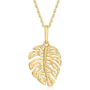 Canaria 10kt Yellow Gold Monstera Leaf Pendant Necklace. 18 inches