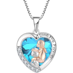 TIMFROZ Father Daughter Necklace 925 Sterling Silver Love Heart Birthstone Necklace I Love You Forever Gifts for Daughter Jewelry Anniversary to My Daughter for Father's Day