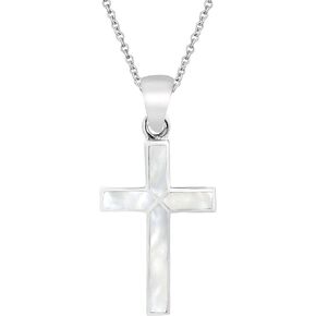 AeraVida Spiritual Cross of Faith Inlaid White Mother of Pearl .925 Sterling Silver Pendant Necklace | Religous Necklace Jewelry for Women | Jewelry Gift