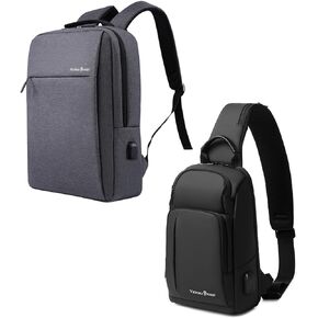 Victoriatourist Laptop Backpack & Sling BagS houlder Crossbody | Business Slim Durable with USB Charging Port & Chest Bag Daily Travel Casual Hiking Daypack
