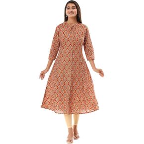 VIHAAN IMPEX Printed Casual Red Tunic For Women Long Kurta Kurti 3/4 Sleeves