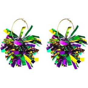 Colorful Mardi Gras Carnival Tassel Dangle Earrings Funny Cute Acrylic Crocodile Gnome Heart Stud Earrings Exaggerated Shining Ball Hoop Earrings for Women Girls Holiday Jewelry