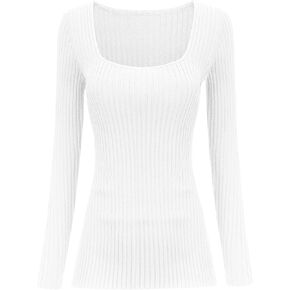 v28 Women Square Neck Knit Elasticity Stretchable Long Sleeve Slim Sweater Tops