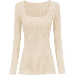 v28 Women Square Neck Knit Elasticity Stretchable Long Sleeve Slim Sweater Tops in Kuwait