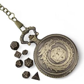 Galdor's Guild Travel DND Pocket Watch & Mini Metal Polyhedral Dice Set 6mm | Great Tiny Dice Case and Watch for RPG, Tabletop and Board Games Like Dungeons and Dragons and Warhammer for Any DM