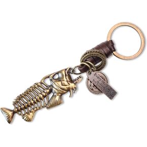 AuPra Fish KeyChain Gifts Women & Men Leather Fishing KeyRings Home Car Keys Holder Ladies Good Luck Present