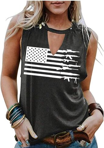 العلم الأمريكي تانك القمم المرأة 4th من يوليو قميص Vintage نجوم المشارب USA العلم الجرافيك أكمام الوطنية المحملة القمم in Kuwait
