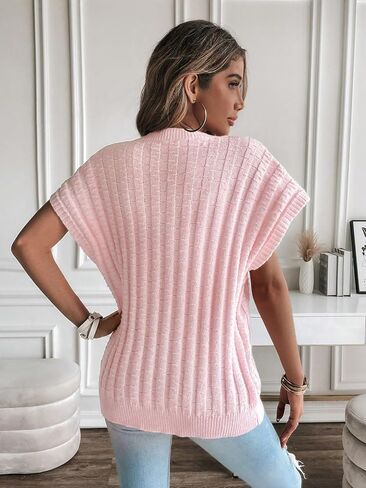 سترة نسائية من GORGLITTER بأكمام قصيرة من Dolman ورقبة دائرية بلوفر محبوك متين in Saudi Arabia