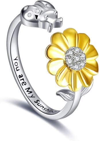 ONEFINITY Bee-live You Are My Sunshine Sterling Silver Sunflower Rings with Bee/Ladybug Open Adjustable Ring for Women in Saudi Arabia