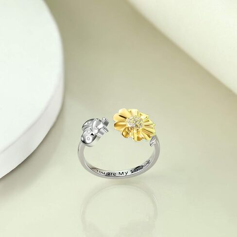 ONEFINITY Bee-live You Are My Sunshine Sterling Silver Sunflower Rings with Bee/Ladybug Open Adjustable Ring for Women in Saudi Arabia