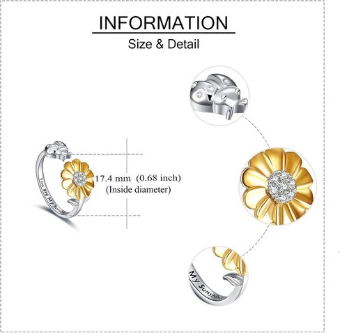 ONEFINITY Bee-live You Are My Sunshine Sterling Silver Sunflower Rings with Bee/Ladybug Open Adjustable Ring for Women in Saudi Arabia