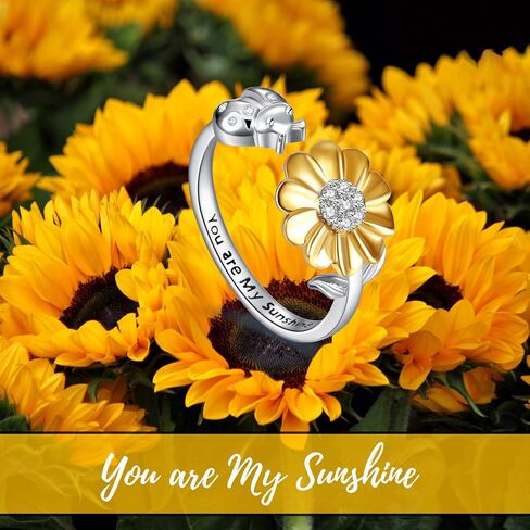 ONEFINITY Bee-live You Are My Sunshine Sterling Silver Sunflower Rings with Bee/Ladybug Open Adjustable Ring for Women in Saudi Arabia