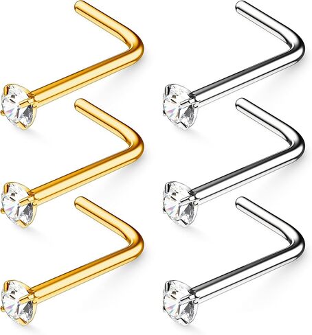 مجموعة من 6 قطع من حلقات الأنف للرجال والنساء - مجموعة مسامير أنف زركونيا مكعبة لا تسبب الحساسية - مجوهرات ثقب الأنف الكريستالية 2 مم (اختر المقياس - اللون) in Kuwait