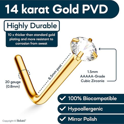 مجموعة من 6 قطع من حلقات الأنف للرجال والنساء - مجموعة مسامير أنف زركونيا مكعبة لا تسبب الحساسية - مجوهرات ثقب الأنف الكريستالية 2 مم (اختر المقياس - اللون) in Kuwait