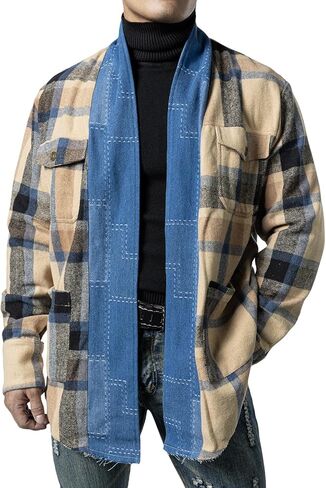 جاكيت قميص رجالي من JOGAL من الفلانيل بأكمام طويلة كاجوال مفتوح من الأمام مع جيوب in Kuwait