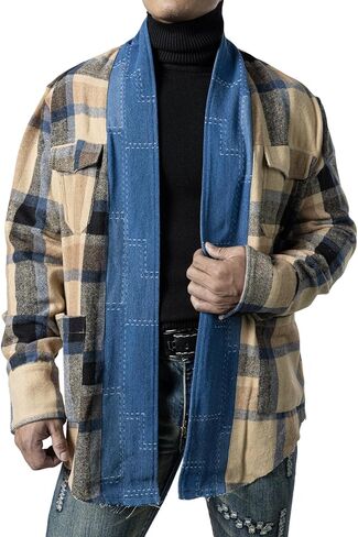 جاكيت قميص رجالي من JOGAL من الفلانيل بأكمام طويلة كاجوال مفتوح من الأمام مع جيوب in Kuwait