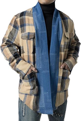 جاكيت قميص رجالي من JOGAL من الفلانيل بأكمام طويلة كاجوال مفتوح من الأمام مع جيوب in Kuwait