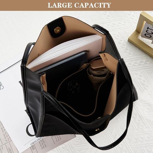 CALUOMATT Tote Bag For Women Leather Satchel Handbag Ladies Big Soft Vintage Trendy Suede Crossbody Bags Purse 2pcs Set in Kuwait