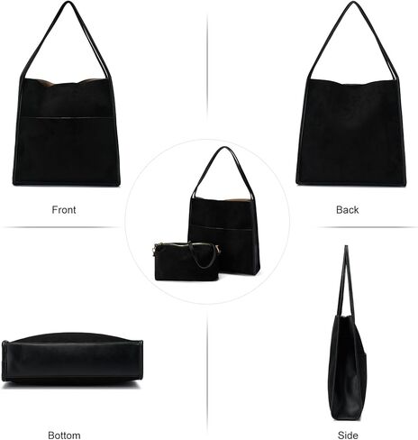 CALUOMATT Tote Bag For Women Leather Satchel Handbag Ladies Big Soft Vintage Trendy Suede Crossbody Bags Purse 2pcs Set in Kuwait