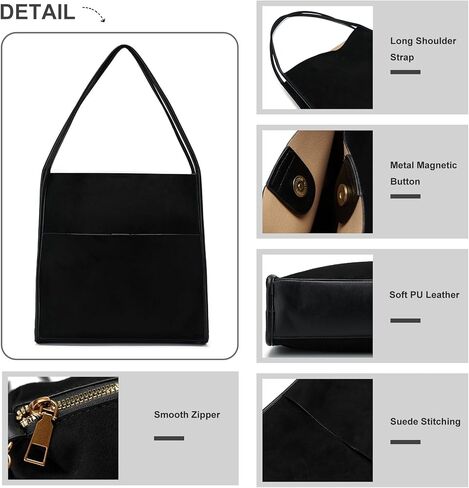 CALUOMATT Tote Bag For Women Leather Satchel Handbag Ladies Big Soft Vintage Trendy Suede Crossbody Bags Purse 2pcs Set in Kuwait