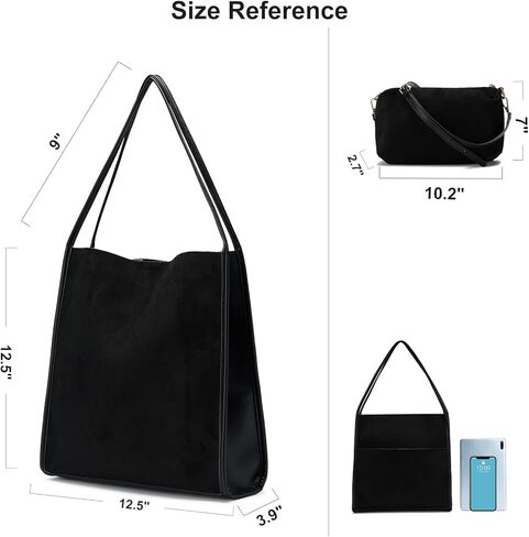 CALUOMATT Tote Bag For Women Leather Satchel Handbag Ladies Big Soft Vintage Trendy Suede Crossbody Bags Purse 2pcs Set in Kuwait