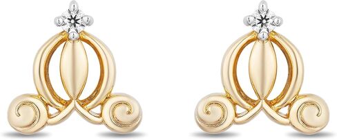 Jewelili Enchanted Disney Fine Jewelry 14K Yellow Gold over Sterling Silver 1/20 CTTW Diamond Cinderella Carriage Earrings in Saudi Arabia